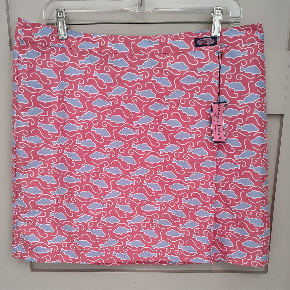 Vineyard Vines | Tear Away Quick Dry Wrap Skirt Pink Blue Fish Print | Large NWT